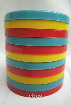 14 Pc. Vtg Mid-century. Beverage Tumbler, Ice Bucket & Tray Set. Bright Colors