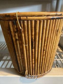 2 Vintage Mid Century Italian Pencil Reed Bamboo Baskets Planters 10.5T Boho