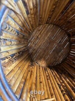 2 Vintage Mid Century Italian Pencil Reed Bamboo Baskets Planters 10.5T Boho