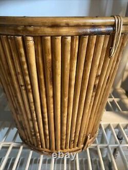 2 Vintage Mid Century Italian Pencil Reed Bamboo Baskets Planters 10.5T Boho