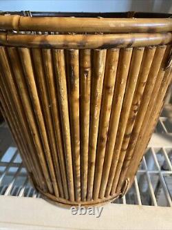 2 Vintage Mid Century Italian Pencil Reed Bamboo Baskets Planters 10.5T Boho