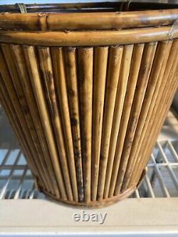 2 Vintage Mid Century Italian Pencil Reed Bamboo Baskets Planters 10.5T Boho