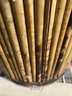 2 Vintage Mid Century Italian Pencil Reed Bamboo Baskets Planters 10.5T Boho