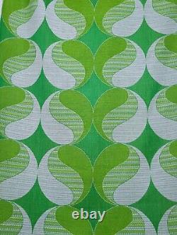 2 vintage fabric curtains green Pop Art geometric circles Mid-Century 70s