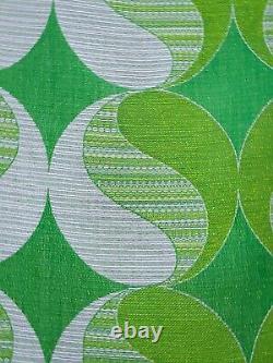 2 vintage fabric curtains green Pop Art geometric circles Mid-Century 70s