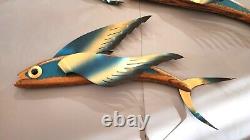 3 Vtg MID CENTURY FLORIDA KEYS Wood Metal Sailfish Flying FISH Wall Decor Art