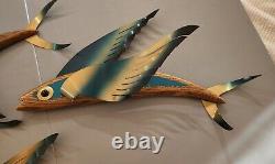 3 Vtg MID CENTURY FLORIDA KEYS Wood Metal Sailfish Flying FISH Wall Decor Art