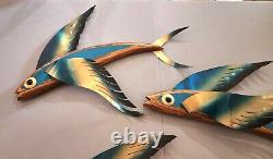 3 Vtg MID CENTURY FLORIDA KEYS Wood Metal Sailfish Flying FISH Wall Decor Art