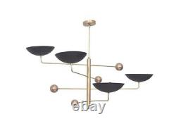 4 Light Mid Century Modern Raw Brass Chandelier Ceiling Light Fixture Vintage