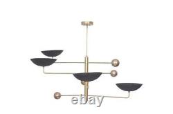 4 Light Mid Century Modern Raw Brass Chandelier Ceiling Light Fixture Vintage