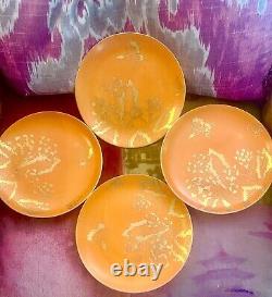 4 VTG Mid Century Dorothy Thorpe PERSIMMON BUTTERFLY Salad Dessert Plates