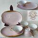 4 Vtg c1950s Noritake 620 Pink withGold Snack Plate & Cup Sets. Mid-Century Oblong