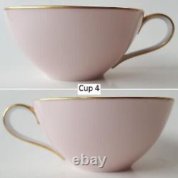 4 Vtg c1950s Noritake 620 Pink withGold Snack Plate & Cup Sets. Mid-Century Oblong