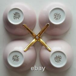 4 Vtg c1950s Noritake 620 Pink withGold Snack Plate & Cup Sets. Mid-Century Oblong