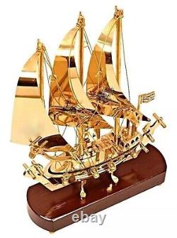 Art Piece Handmade Brass Golden Ship 12 Luxury Vintage Look Mid Century Boat
