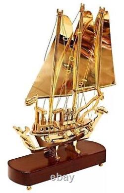 Art Piece Handmade Brass Golden Ship 12 Luxury Vintage Look Mid Century Boat