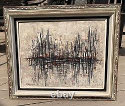 Efriam Modzelevich Mid Century Modern Abstract Oil Painting Vtg Signed Cityscape