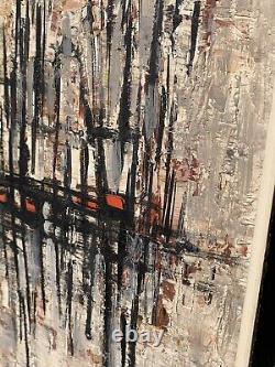 Efriam Modzelevich Mid Century Modern Abstract Oil Painting Vtg Signed Cityscape