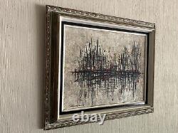 Efriam Modzelevich Mid Century Modern Abstract Oil Painting Vtg Signed Cityscape