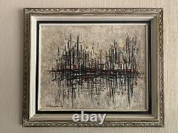 Efriam Modzelevich Mid Century Modern Abstract Oil Painting Vtg Signed Cityscape