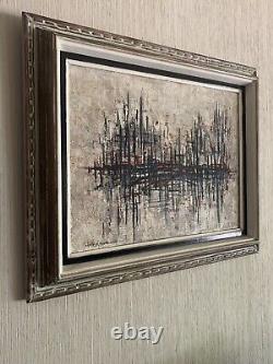 Efriam Modzelevich Mid Century Modern Abstract Oil Painting Vtg Signed Cityscape