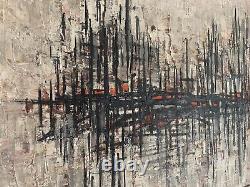 Efriam Modzelevich Mid Century Modern Abstract Oil Painting Vtg Signed Cityscape