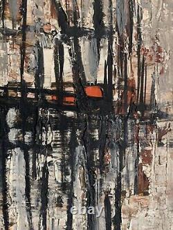 Efriam Modzelevich Mid Century Modern Abstract Oil Painting Vtg Signed Cityscape