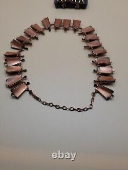 Elegant Vintage Mid-Century Matisse Black Enamel Copper Necklace Earrings Set