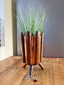 MID Century 60's Danish Teak Copper Plated Planter Flower Plant Pot Vintage 70's