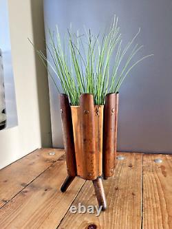 MID Century 60's Danish Teak Copper Plated Planter Flower Plant Pot Vintage 70's