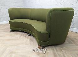 Mid-Century Art Deco Vintage Danish Green Wool 3 Seater Banana Sofa 1940s