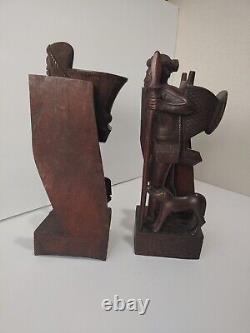 Mid Century Hand Carved Wood Figural Bookends 13 Igorot Vintage Philippines VTG