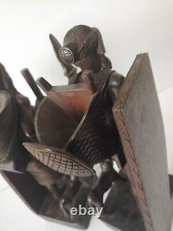 Mid Century Hand Carved Wood Figural Bookends 13 Igorot Vintage Philippines VTG