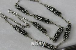 Mid Century Modern Vintage BRUTALIST Pewter Link Chain Necklace 21.5