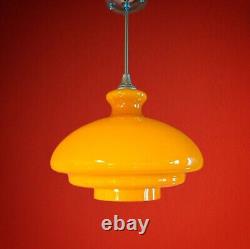 Mid Century Orange Opaline Milk Glass Pendant Ceiling Light Stefan Tabery 1970s