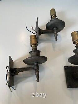 Mid Century Set 3 Hammered Metal Wall Lights Double / Singles Country House Vtg