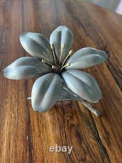 Mid Century Solid Brass Vintage Lotus Flower Ashtray 6 Removable Petals