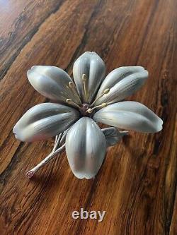 Mid Century Solid Brass Vintage Lotus Flower Ashtray 6 Removable Petals