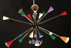 Mid Century Sputnik brass Chandelier Vintage Ceiling Light 24 Painted Arm Lights