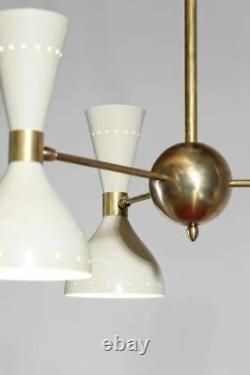 Mid Century Stilnovo Style 3 Arms 6 Bulb Vintage Brass Sputnik Chandelier Lighti