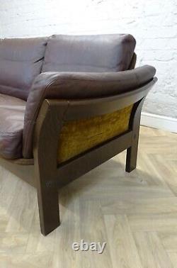 Mid-Century Vintage Danish Brown Leather 3 Seater Sofa Settee by Georg Thams