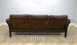 Mid-Century Vintage Danish Brown Leather 3 Seater Sofa Settee by Georg Thams