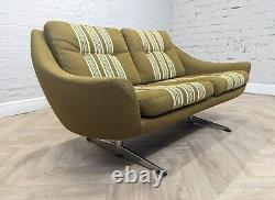 Mid-Century Vintage Danish Striped Green Wool 2 Seater Sofa with Sleigh Base