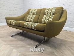Mid-Century Vintage Danish Striped Green Wool 2 Seater Sofa with Sleigh Base