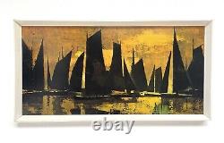 Mid Century Vintage Original Abstract Print By W Rutledge'Sails At Sunset