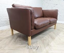 Mid-Century Vintage Retro Danish Cognac Brown Leather 2 Seater Sofa by Stouby