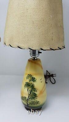 Pair of vintage mid century modern 1950s lamps tested working hand painted