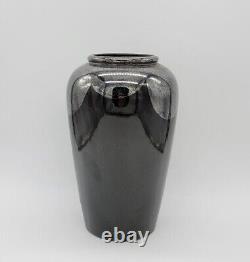 Rare Vtg Mid-Century Black & Silver Scalloped 504-24 Pottery Vase West Germany