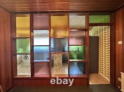 Reclaimed vintage mid century mcm Mondrian style teak stained glass room divider