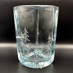 STROMBERGSHYTTAN Vintage 60s Glass Vase Winter Deer Etching Mid-Century Modern